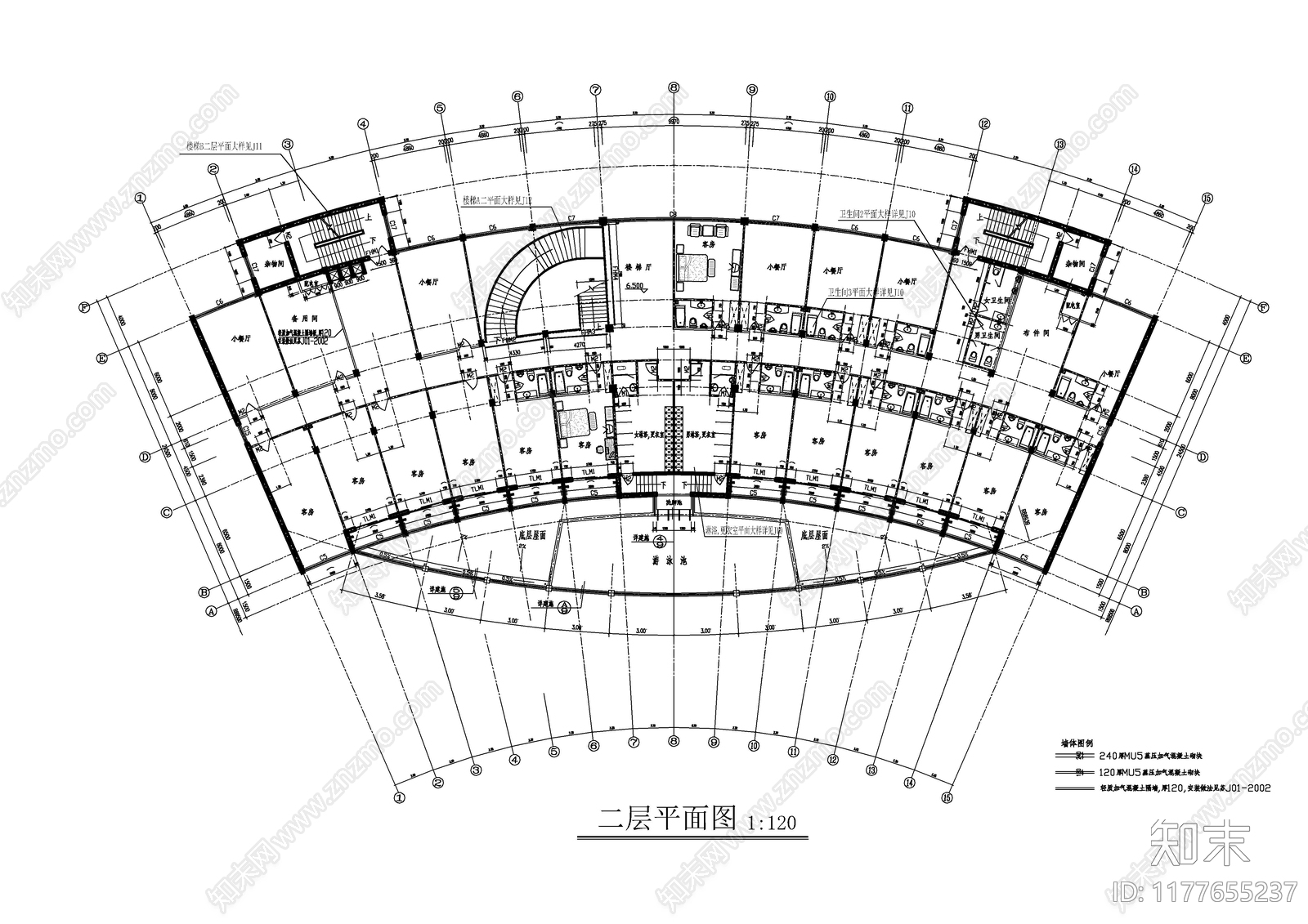 现代酒店建筑cad施工图下载【ID:1177655237】