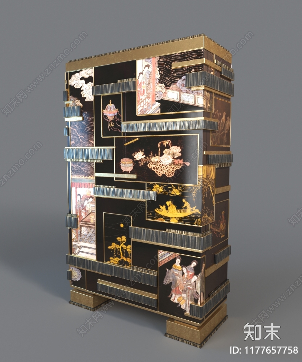 新中式中古玄关柜3D模型下载【ID:1177657758】