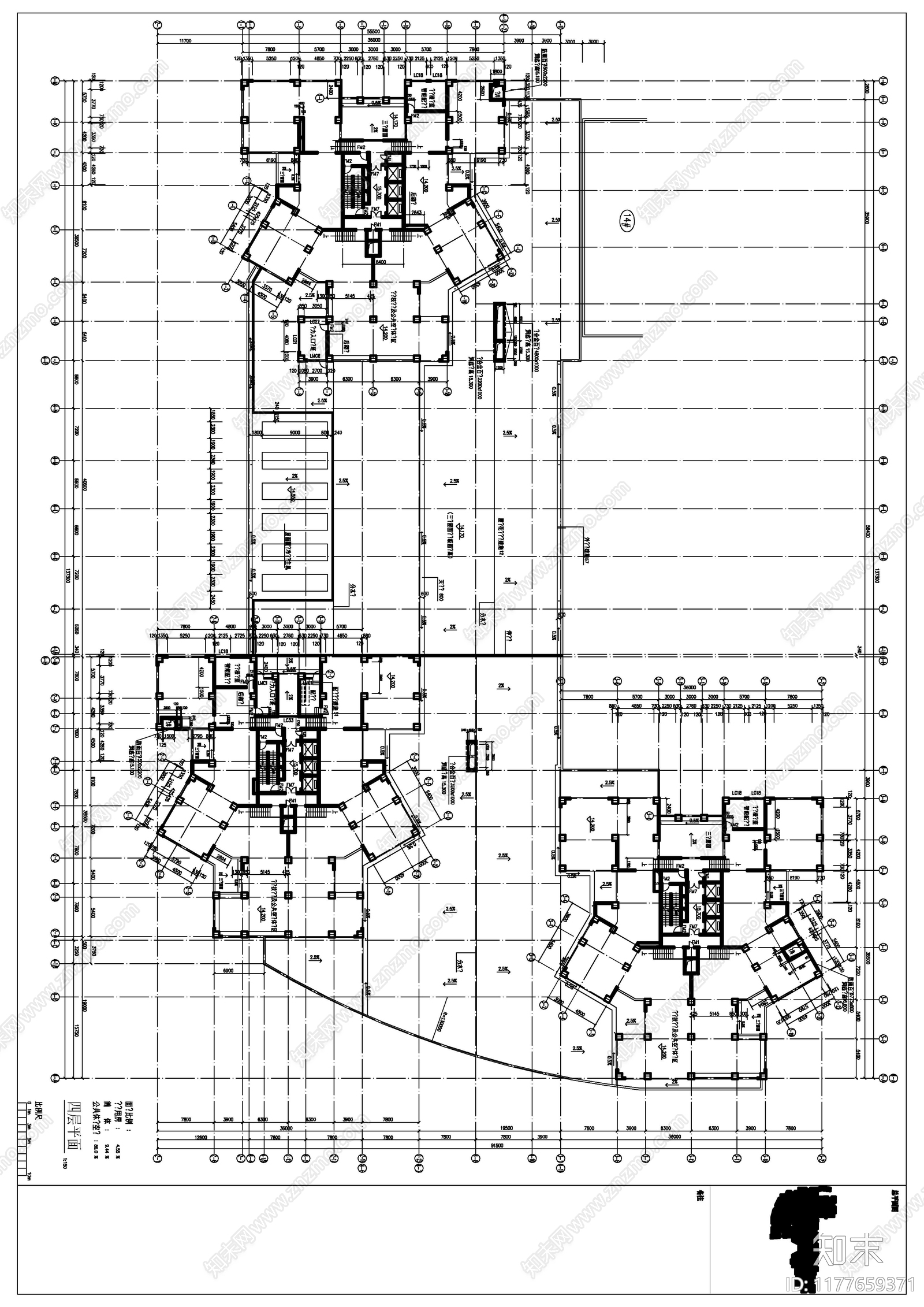 现代住宅楼建筑cad施工图下载【ID:1177659371】