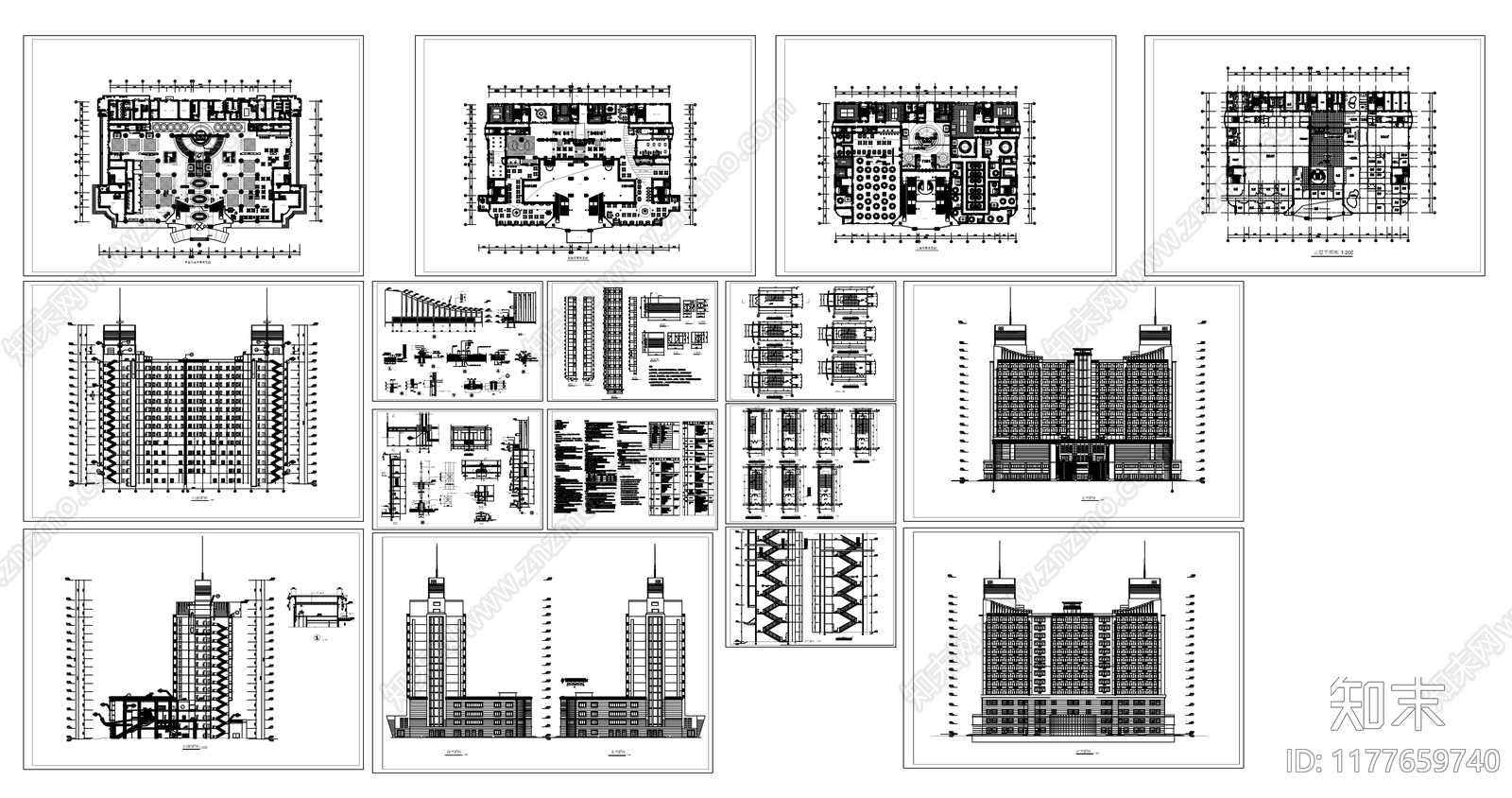 现代酒店建筑cad施工图下载【ID:1177659740】