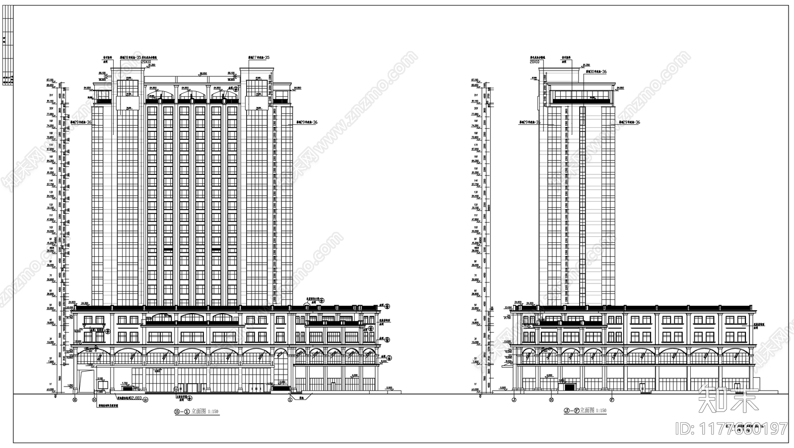 现代酒店建筑cad施工图下载【ID:1177660197】