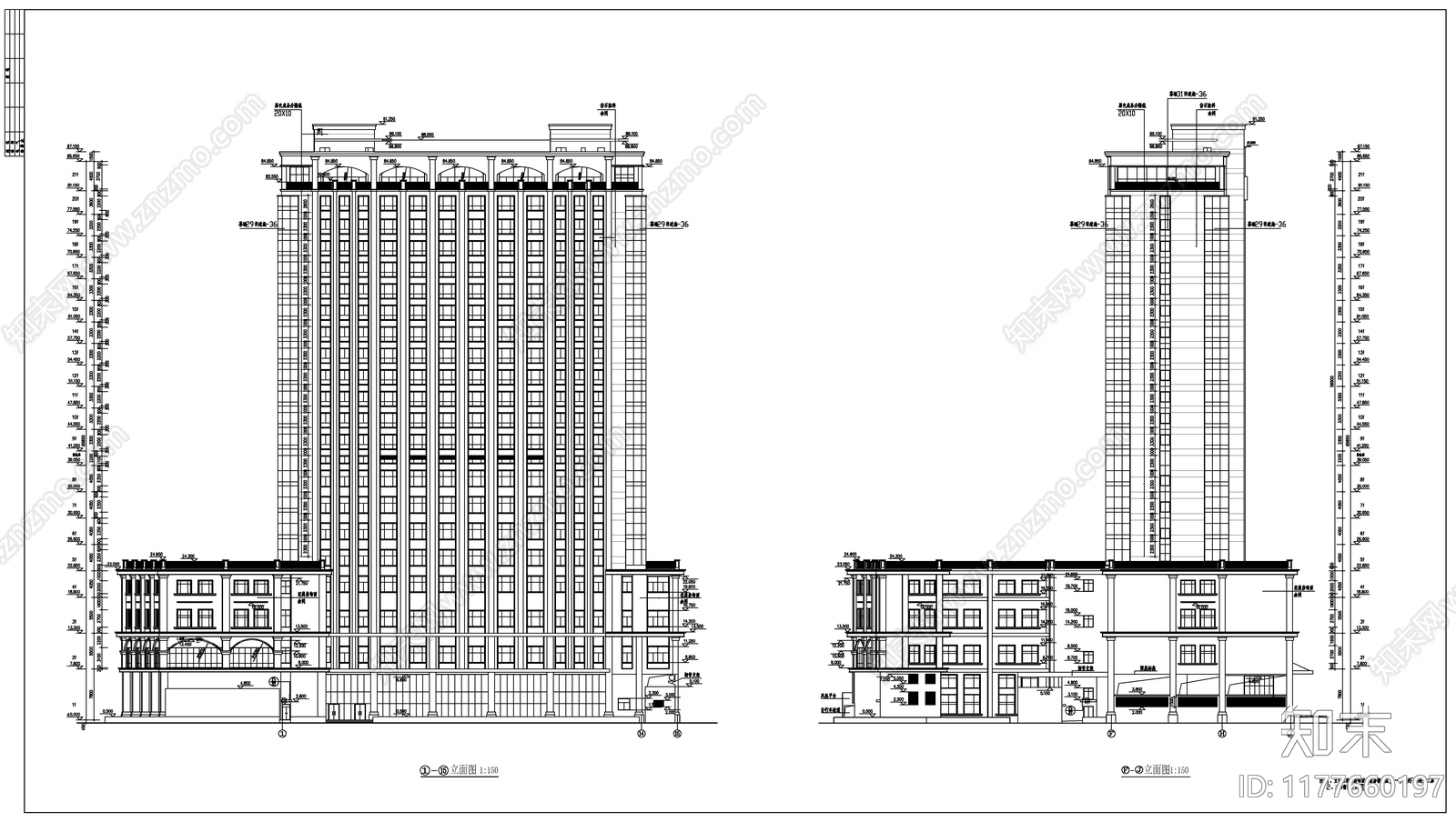 现代酒店建筑cad施工图下载【ID:1177660197】