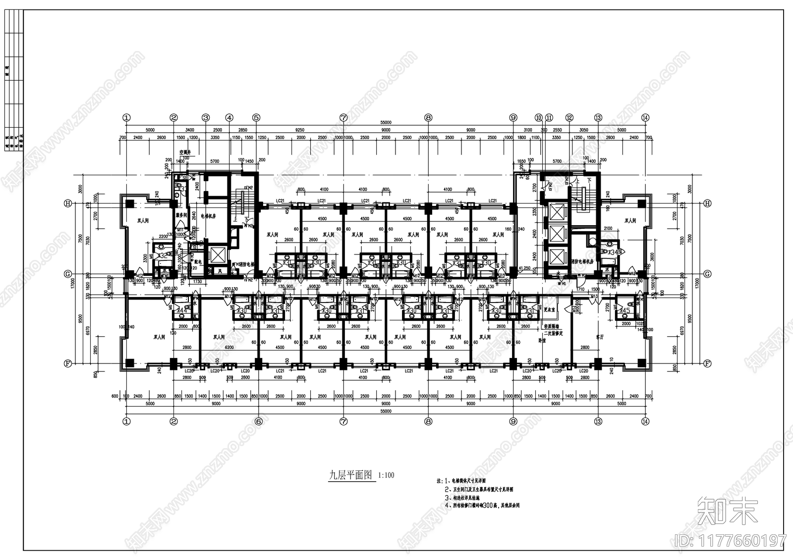 现代酒店建筑cad施工图下载【ID:1177660197】