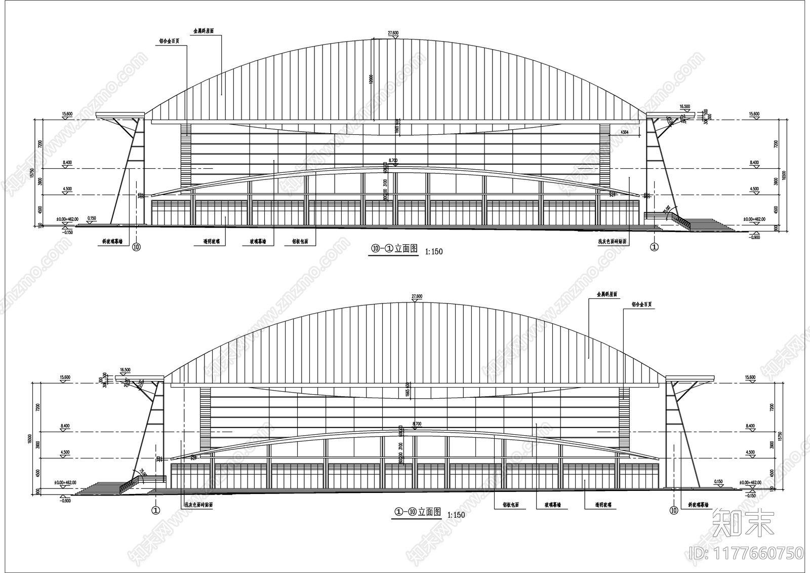 现代体育馆建筑施工图下载【ID:1177660750】