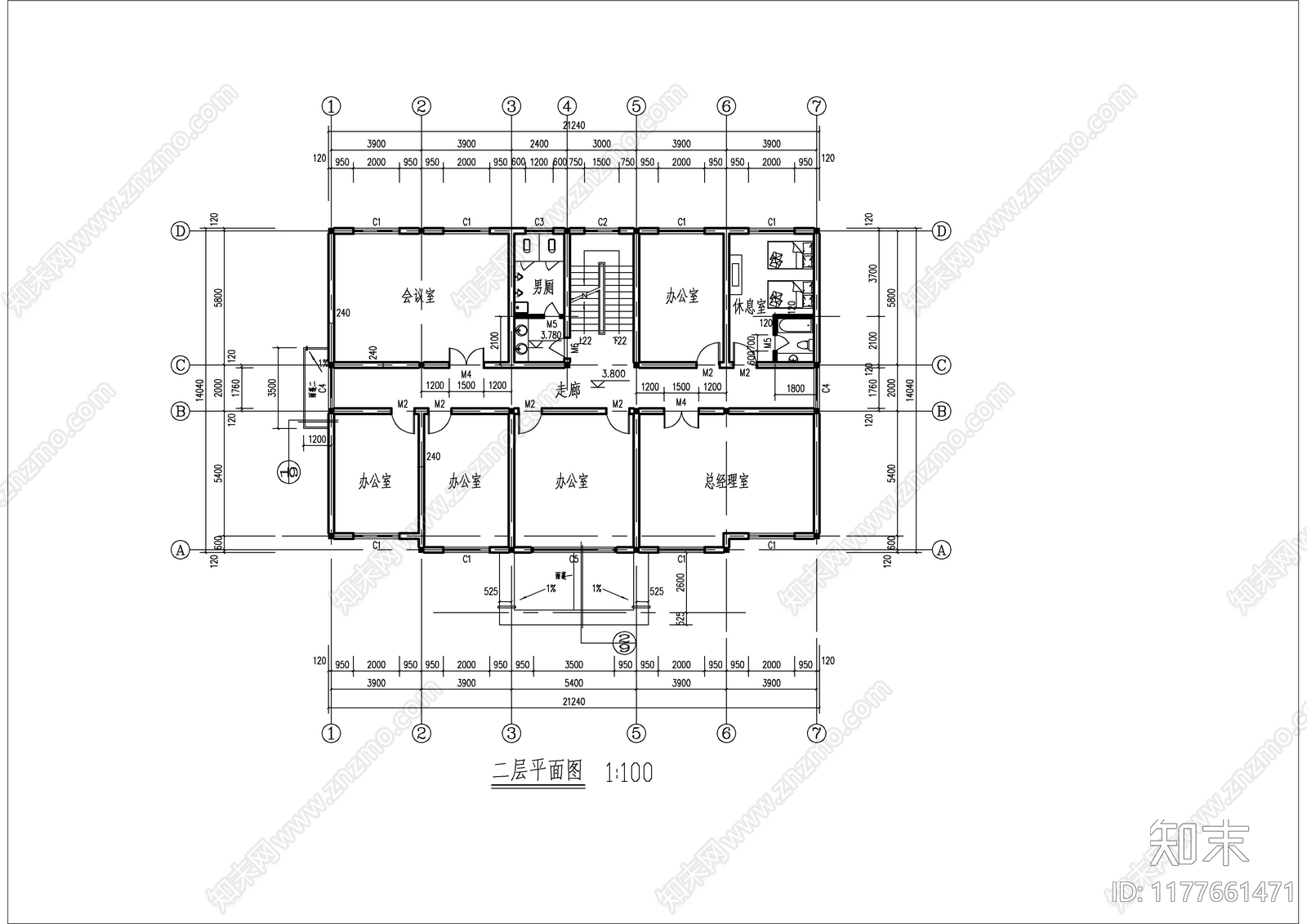 现代办公楼建筑施工图下载【ID:1177661471】