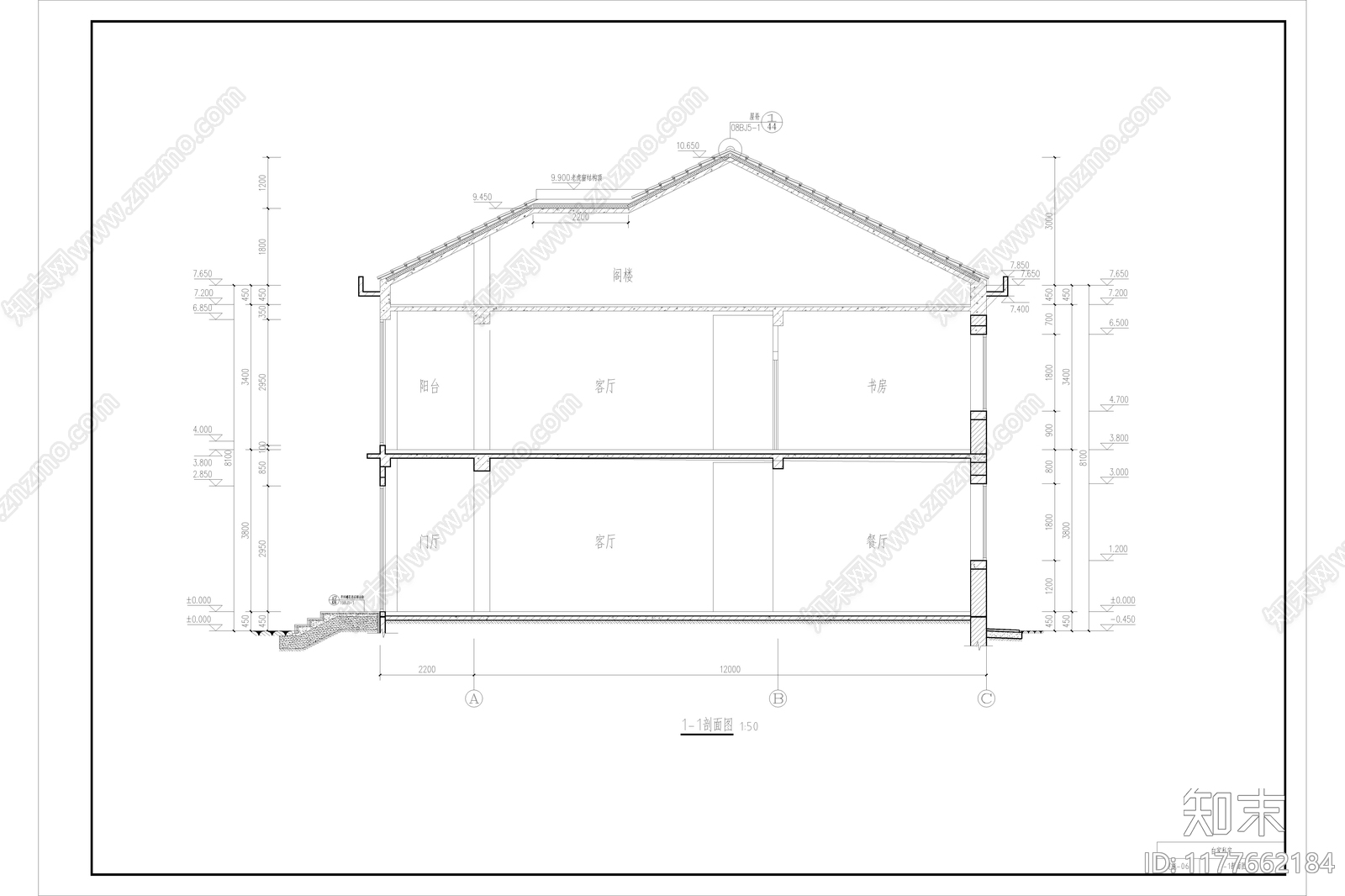 现代简约别墅建筑施工图下载【ID:1177662184】