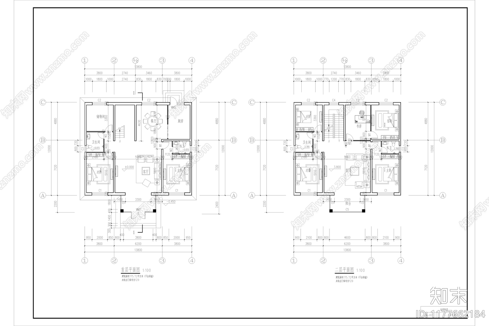 现代简约别墅建筑施工图下载【ID:1177662184】