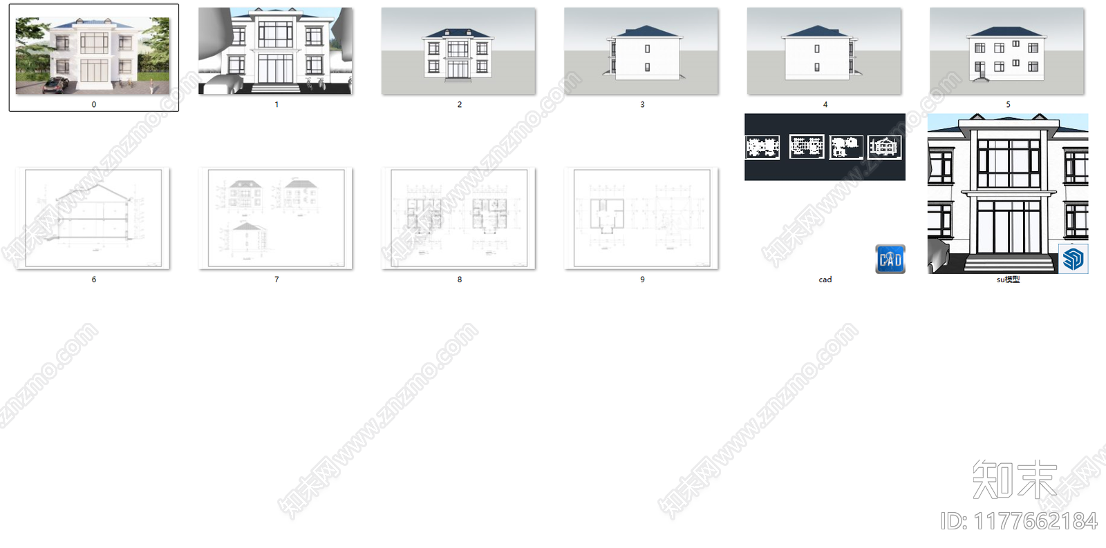 现代简约别墅建筑施工图下载【ID:1177662184】