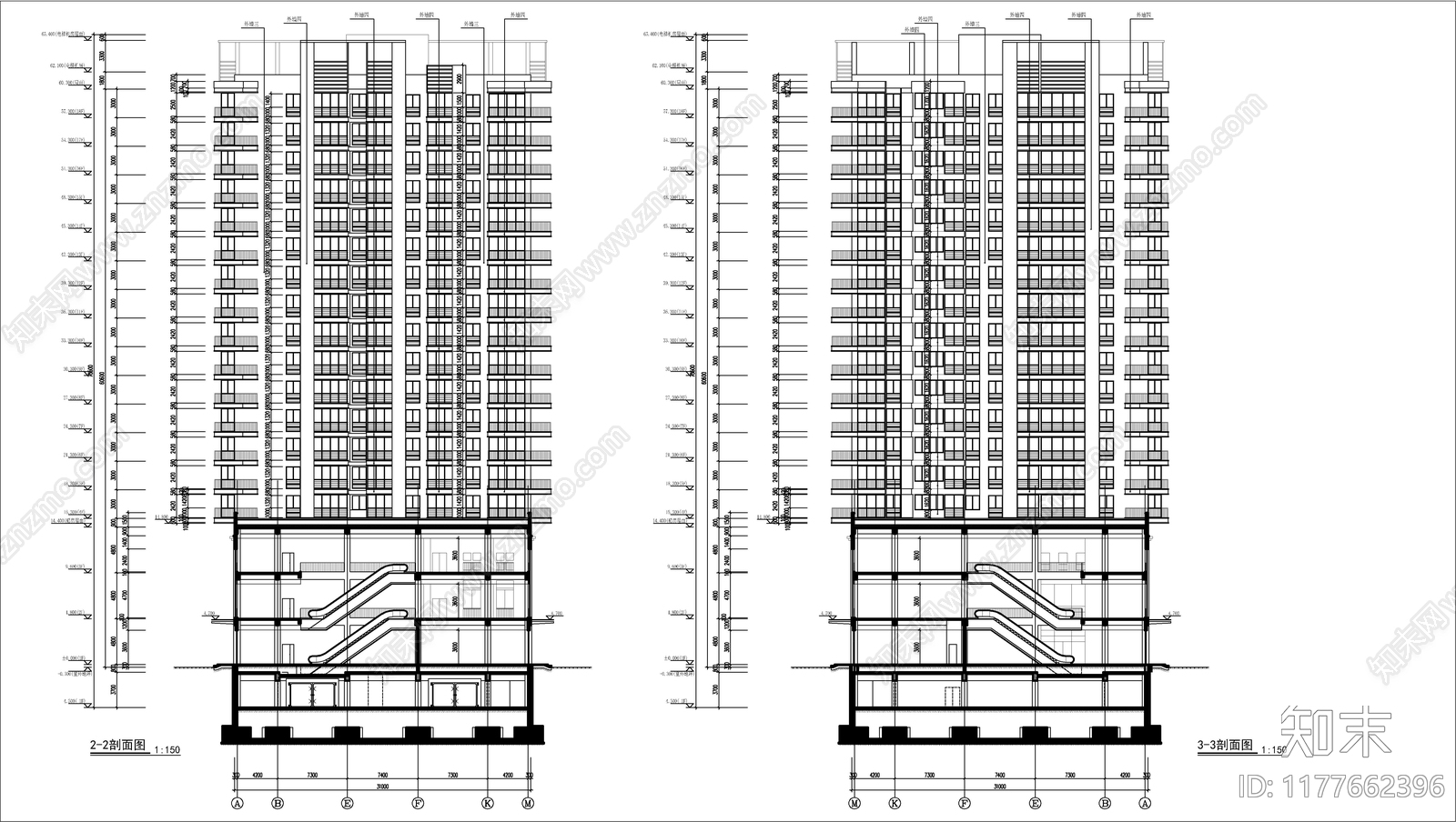 现代住宅楼建筑cad施工图下载【ID:1177662396】