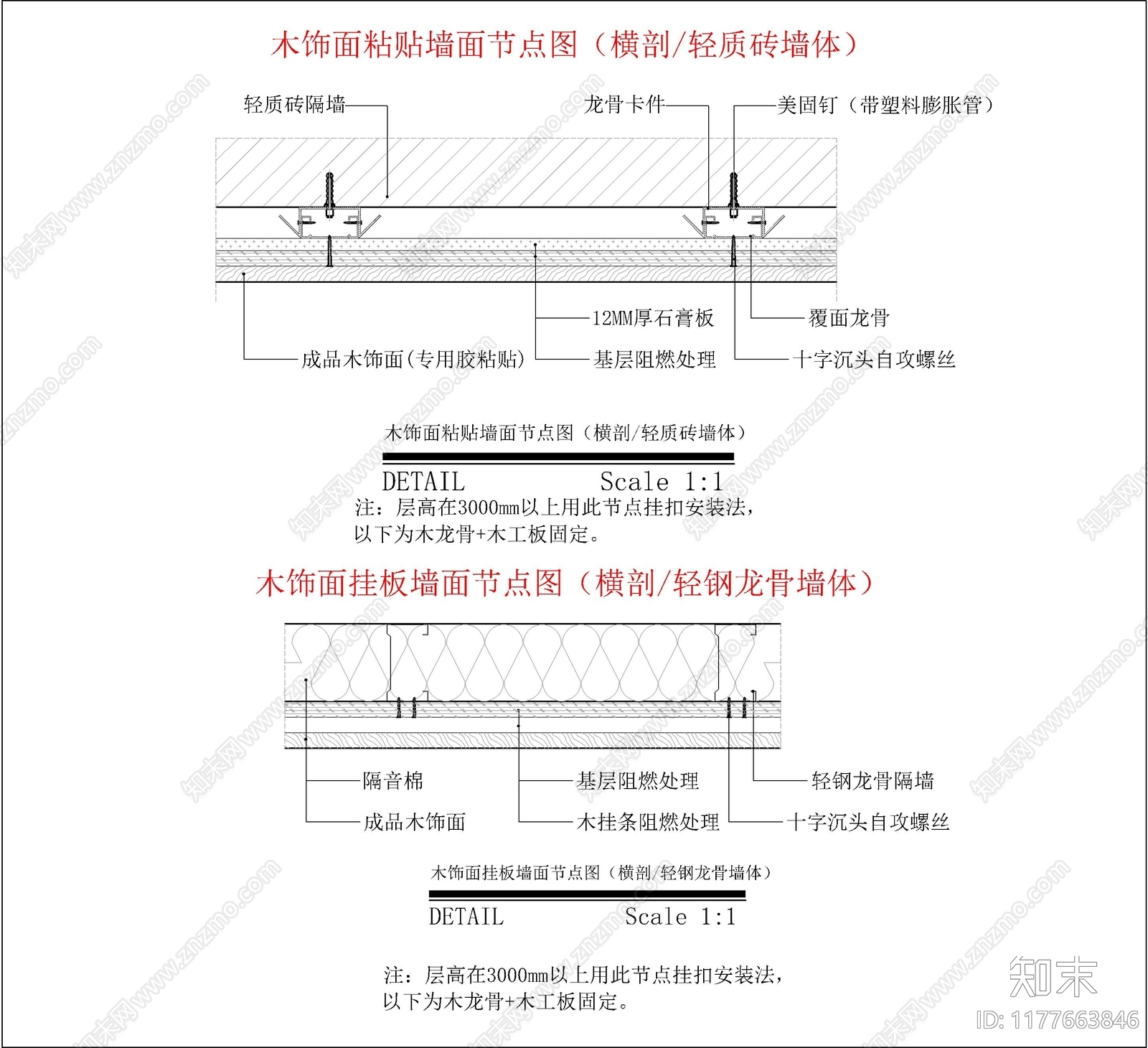 现代墙面节点cad施工图下载【ID:1177663846】