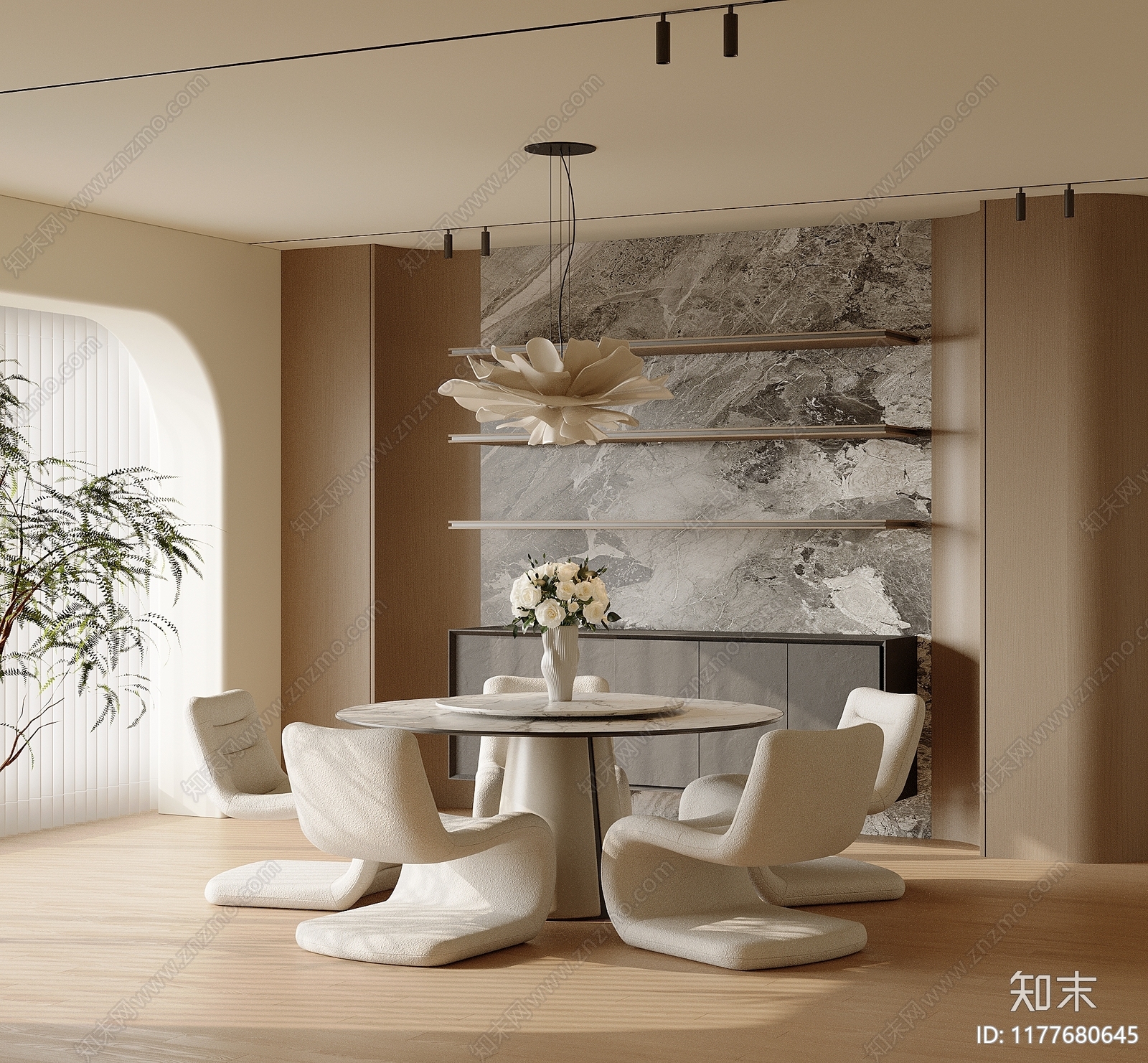 现代奶油家居餐厅3D模型下载【ID:1177680645】