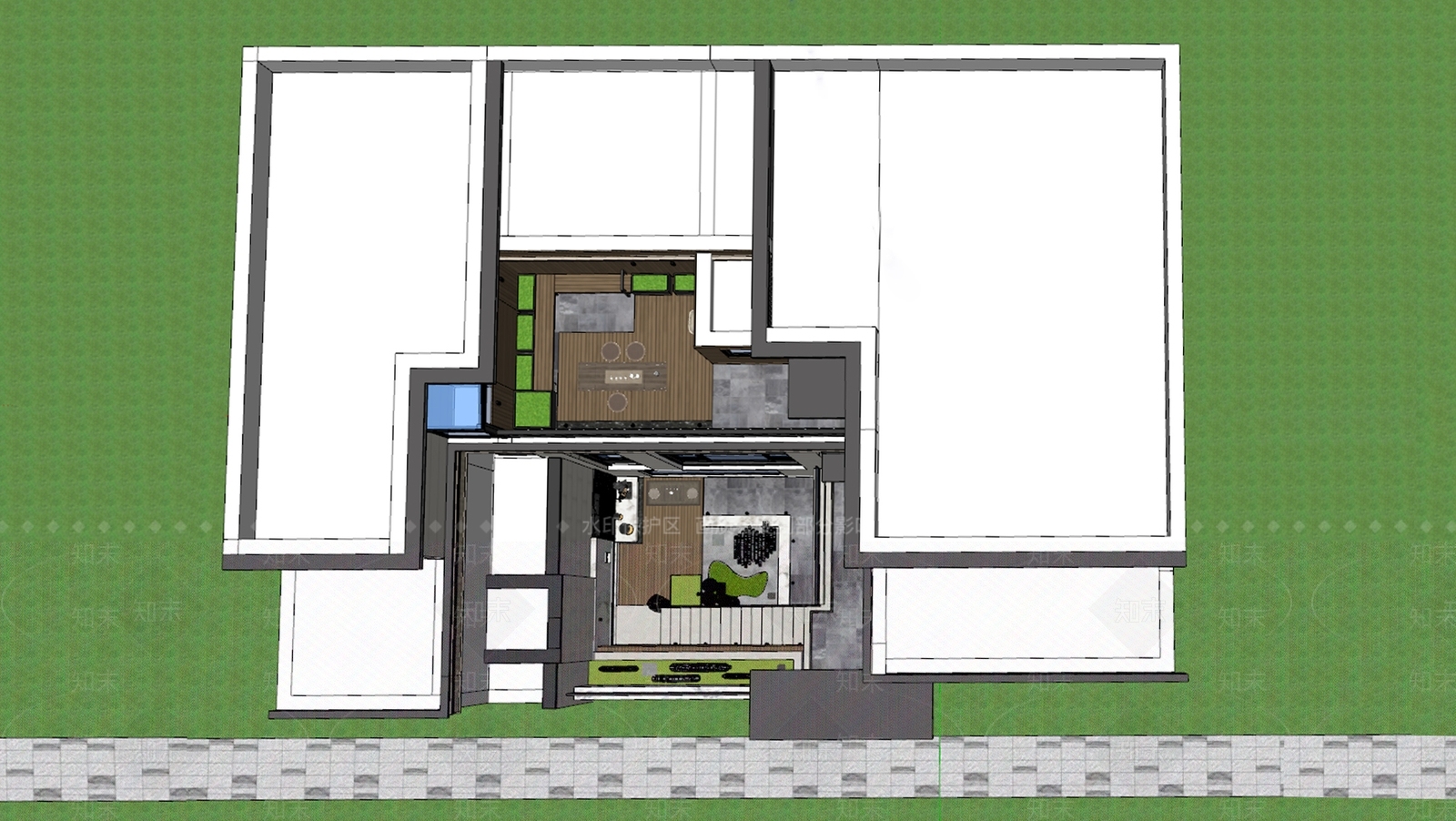 新中式日式屋顶花园SU模型下载【ID:1177681590】