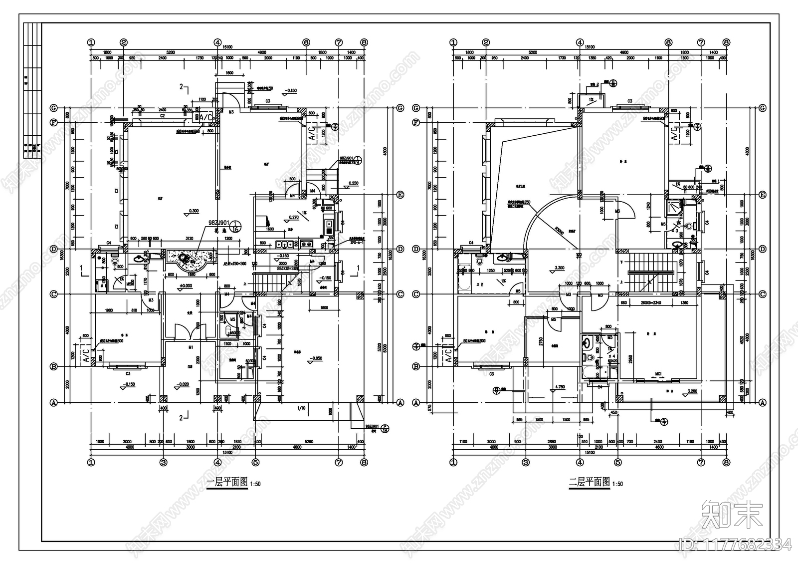 欧式别墅建筑cad施工图下载【ID:1177682334】