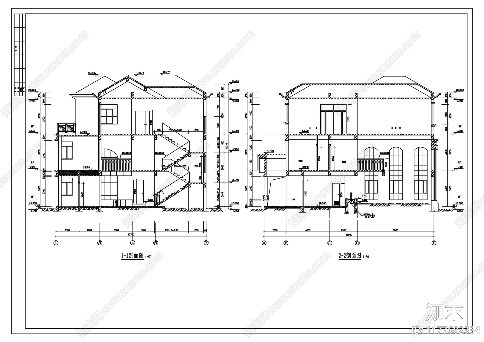 欧式别墅建筑cad施工图下载【ID:1177682334】