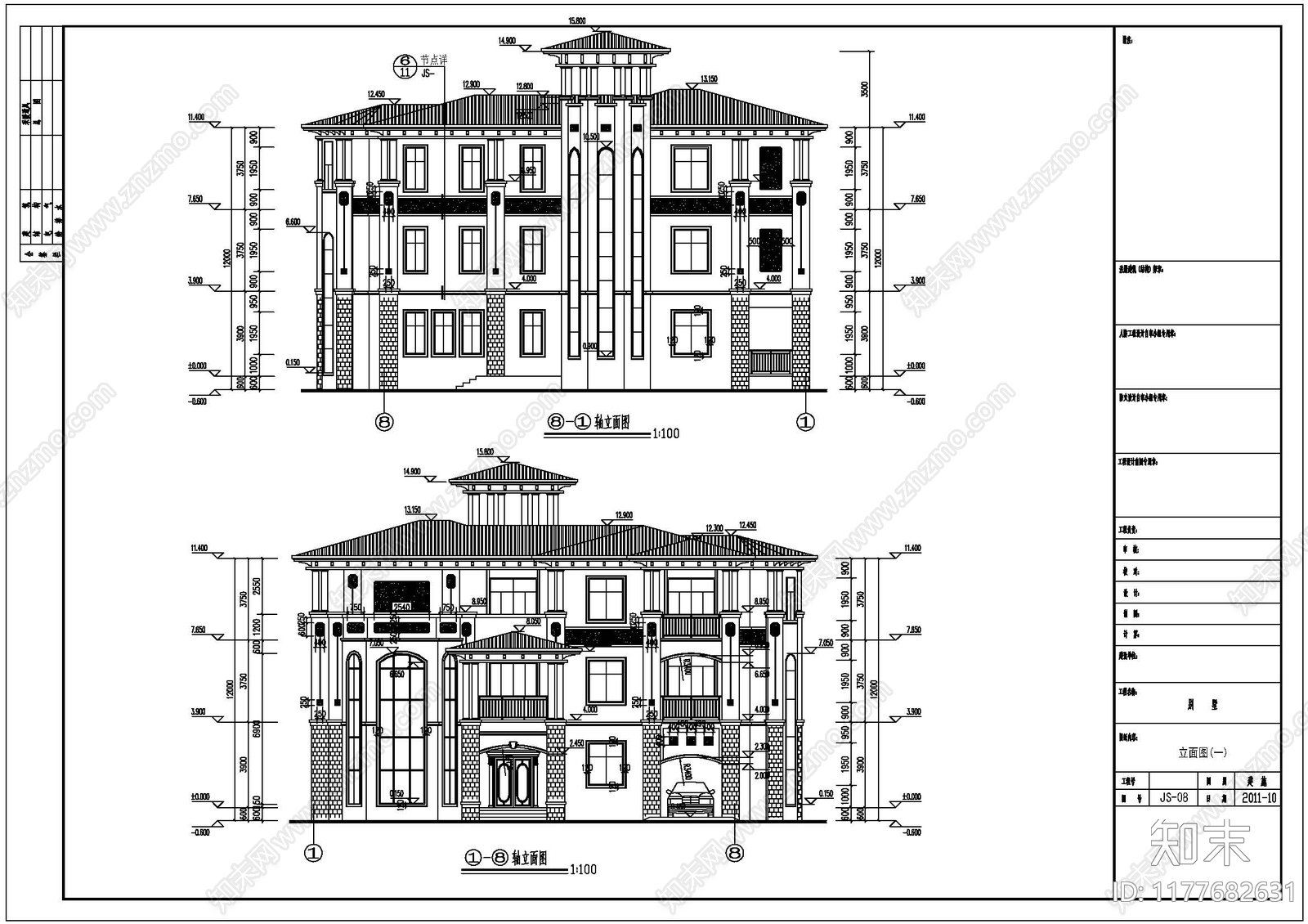 欧式别墅建筑cad施工图下载【ID:1177682631】