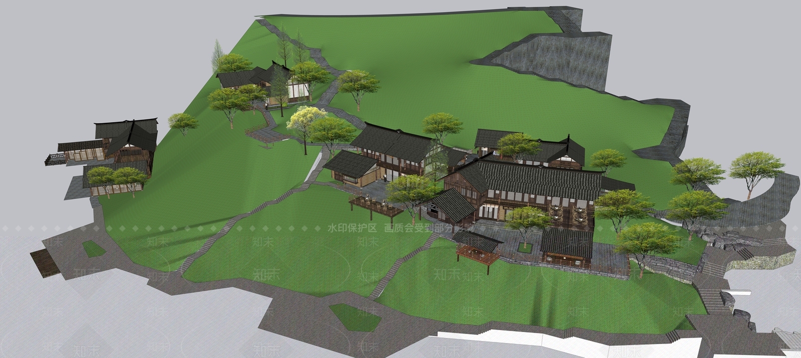 中式新中式风格建筑SU模型下载【ID:1177688016】
