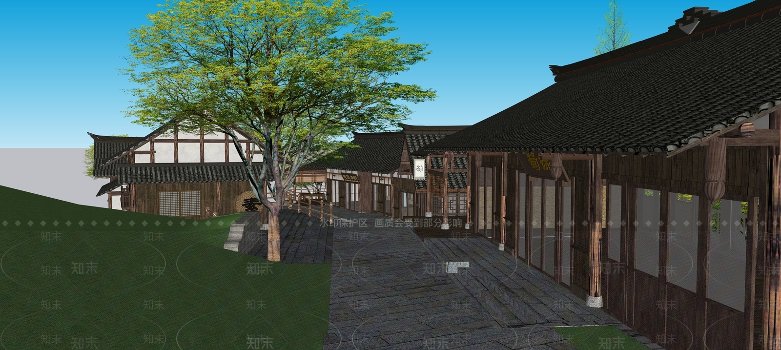 中式新中式风格建筑SU模型下载【ID:1177688016】