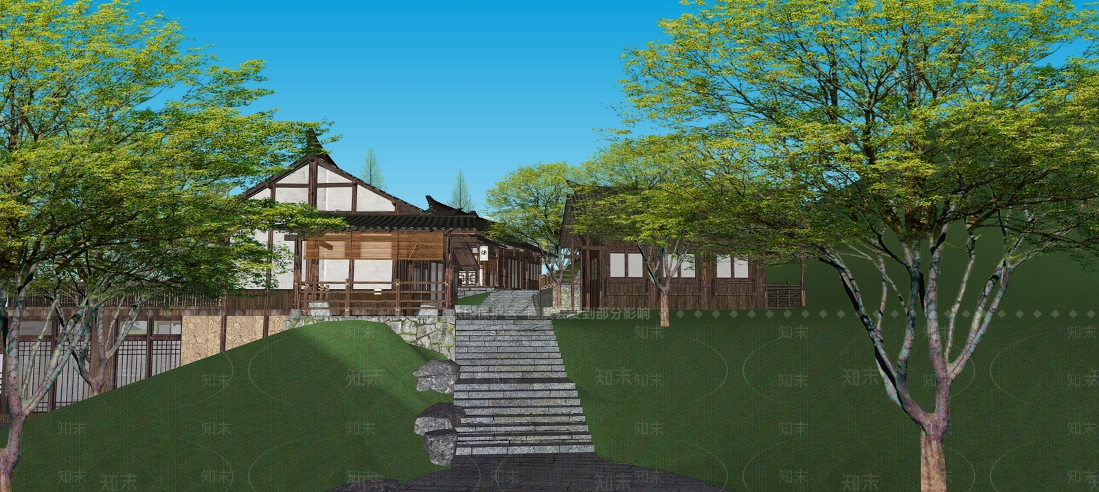 中式新中式风格建筑SU模型下载【ID:1177688016】