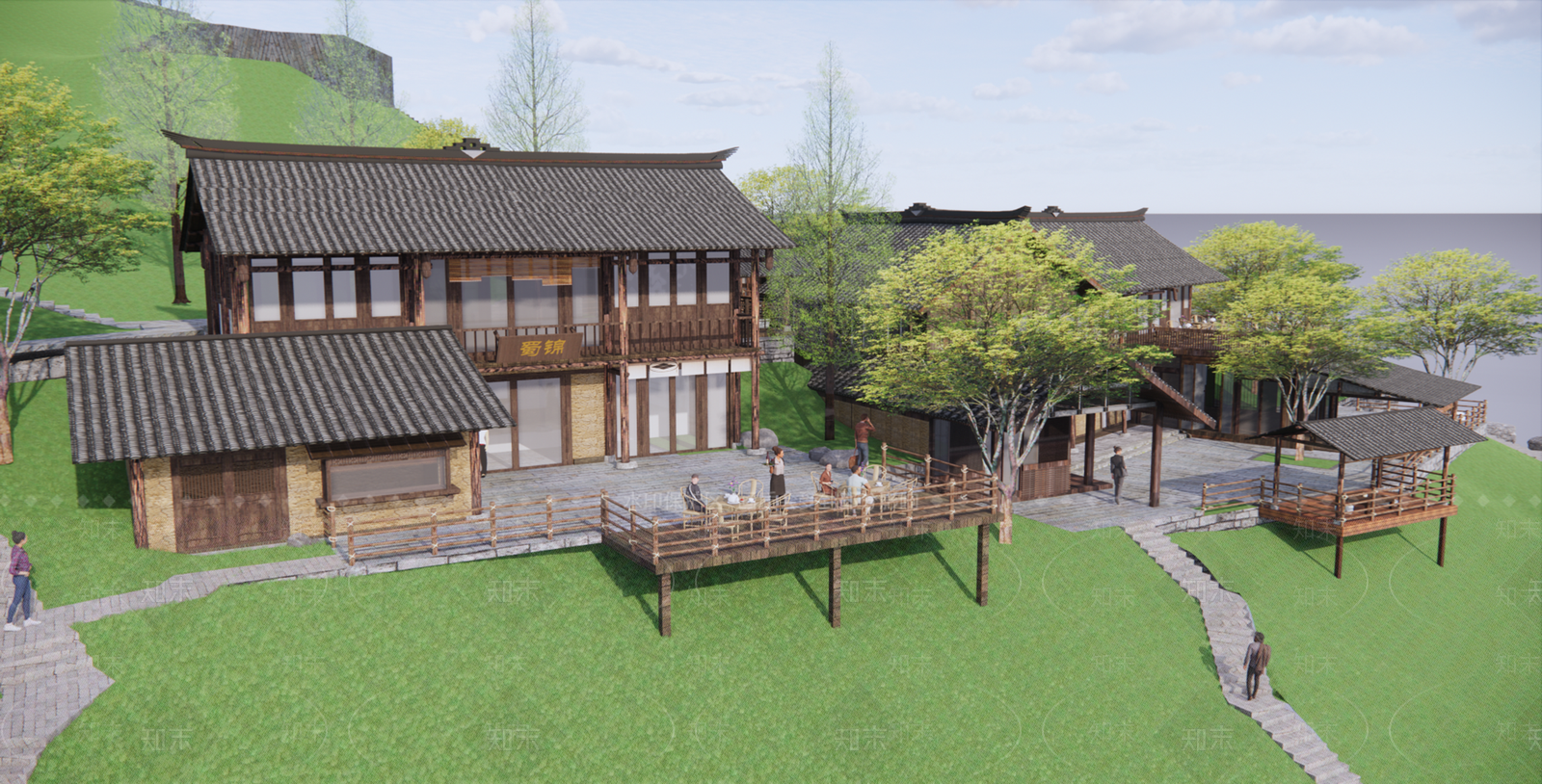 中式新中式风格建筑SU模型下载【ID:1177688016】
