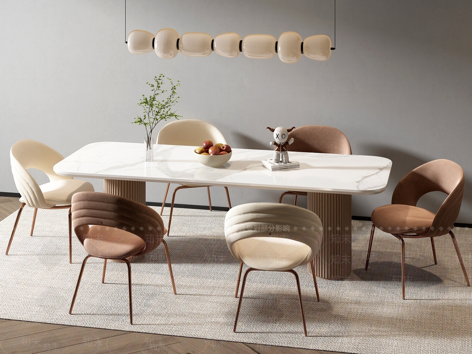 奶油北欧餐桌椅3D模型下载【ID:1177692006】
