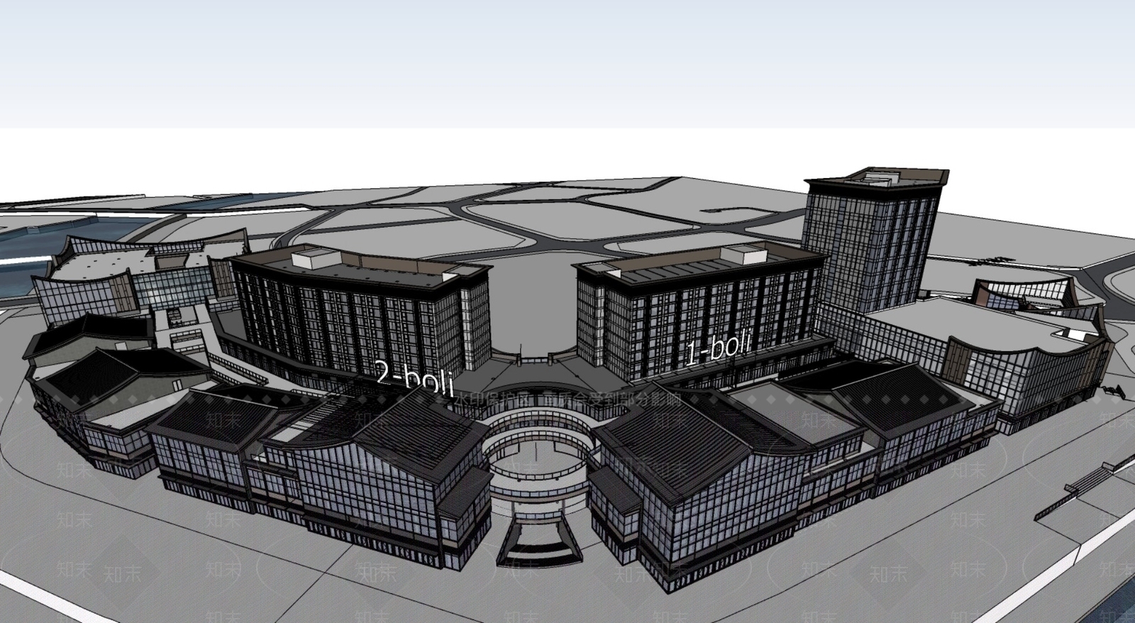 现代新中式风格建筑SU模型下载【ID:1177694866】