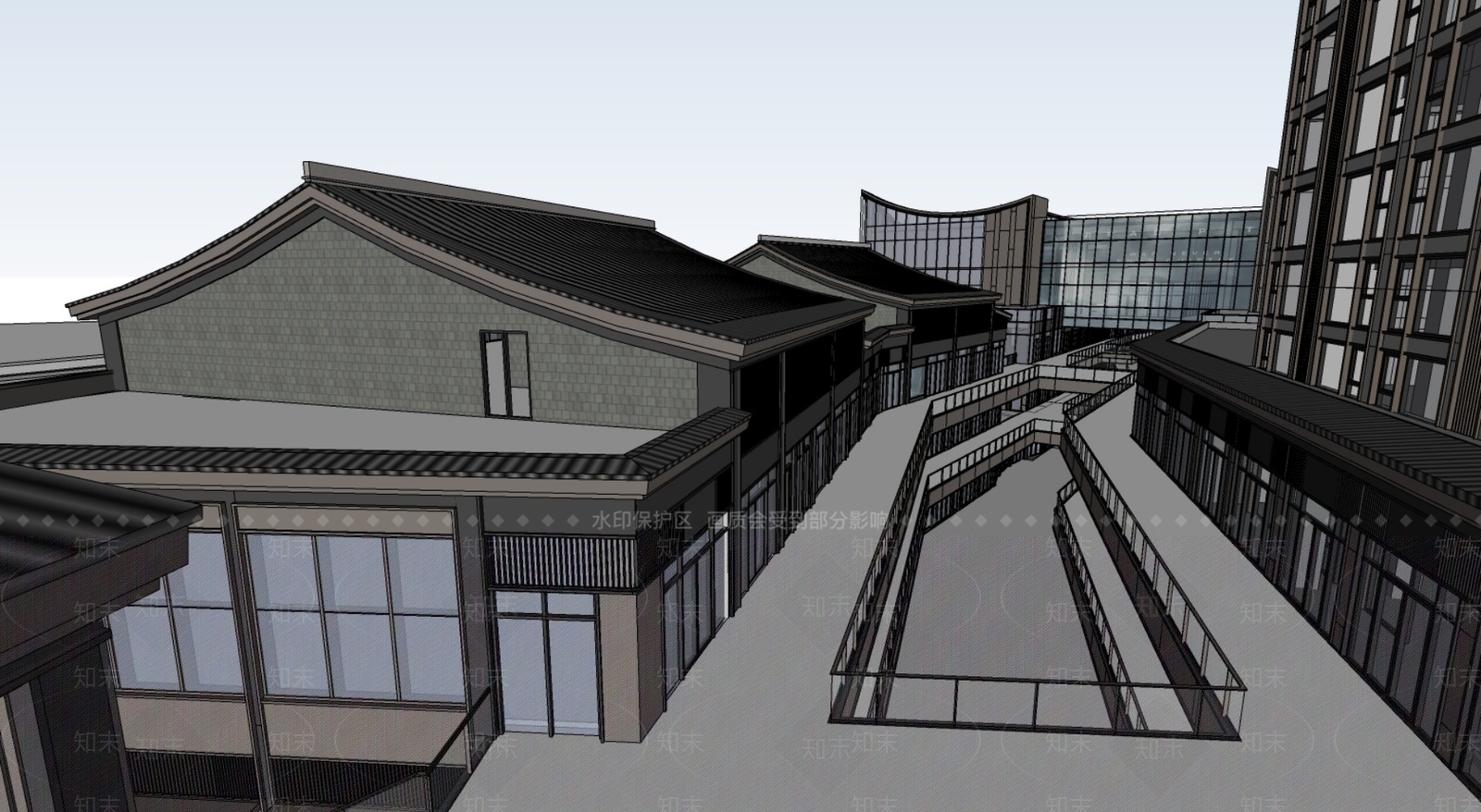 现代新中式风格建筑SU模型下载【ID:1177694866】
