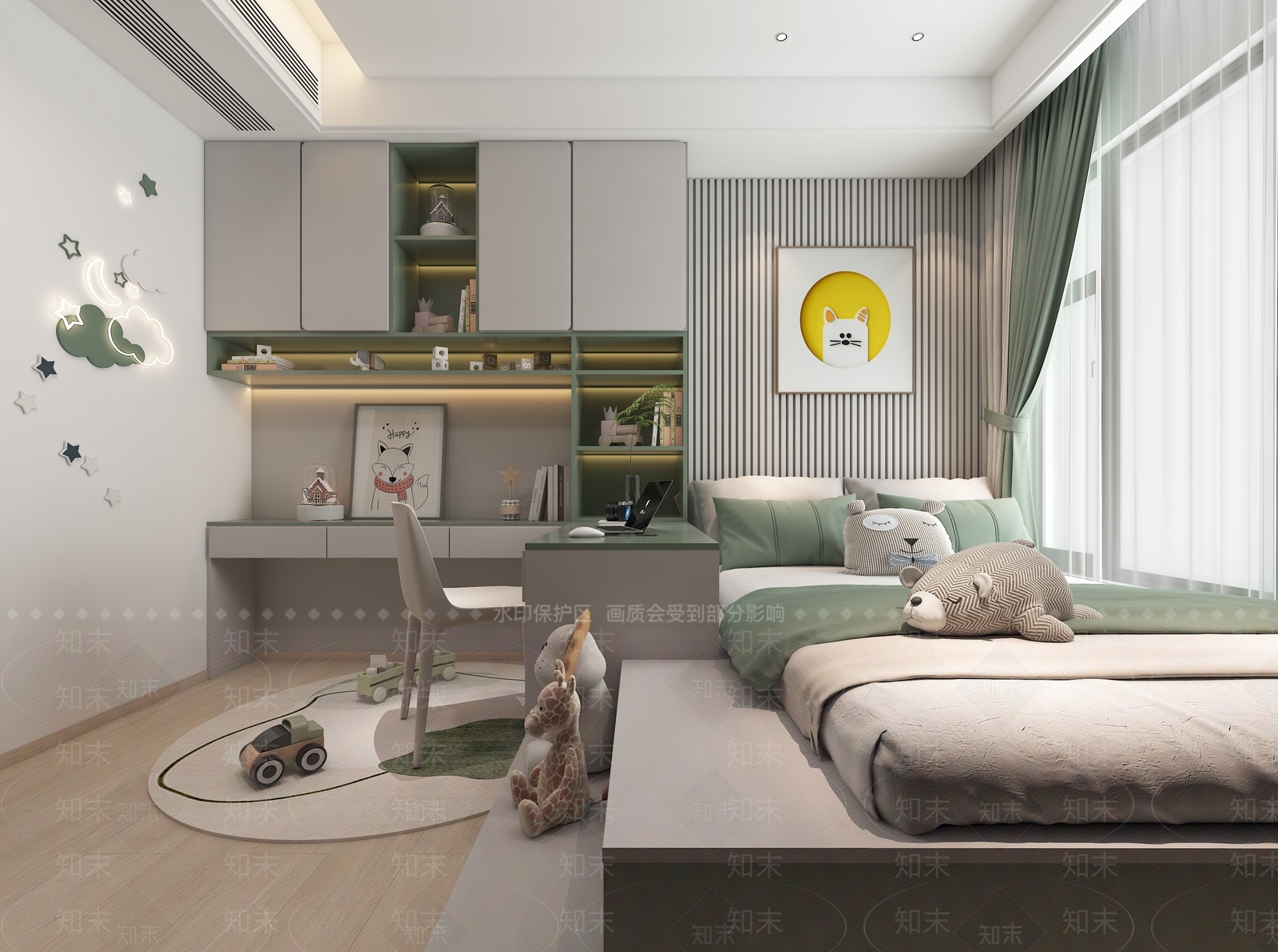 现代奶油榻榻米卧室3D模型下载【ID:1177696532】