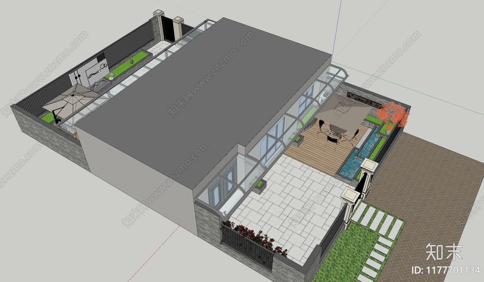 现代简约别墅庭院SU模型下载【ID:1177701134】