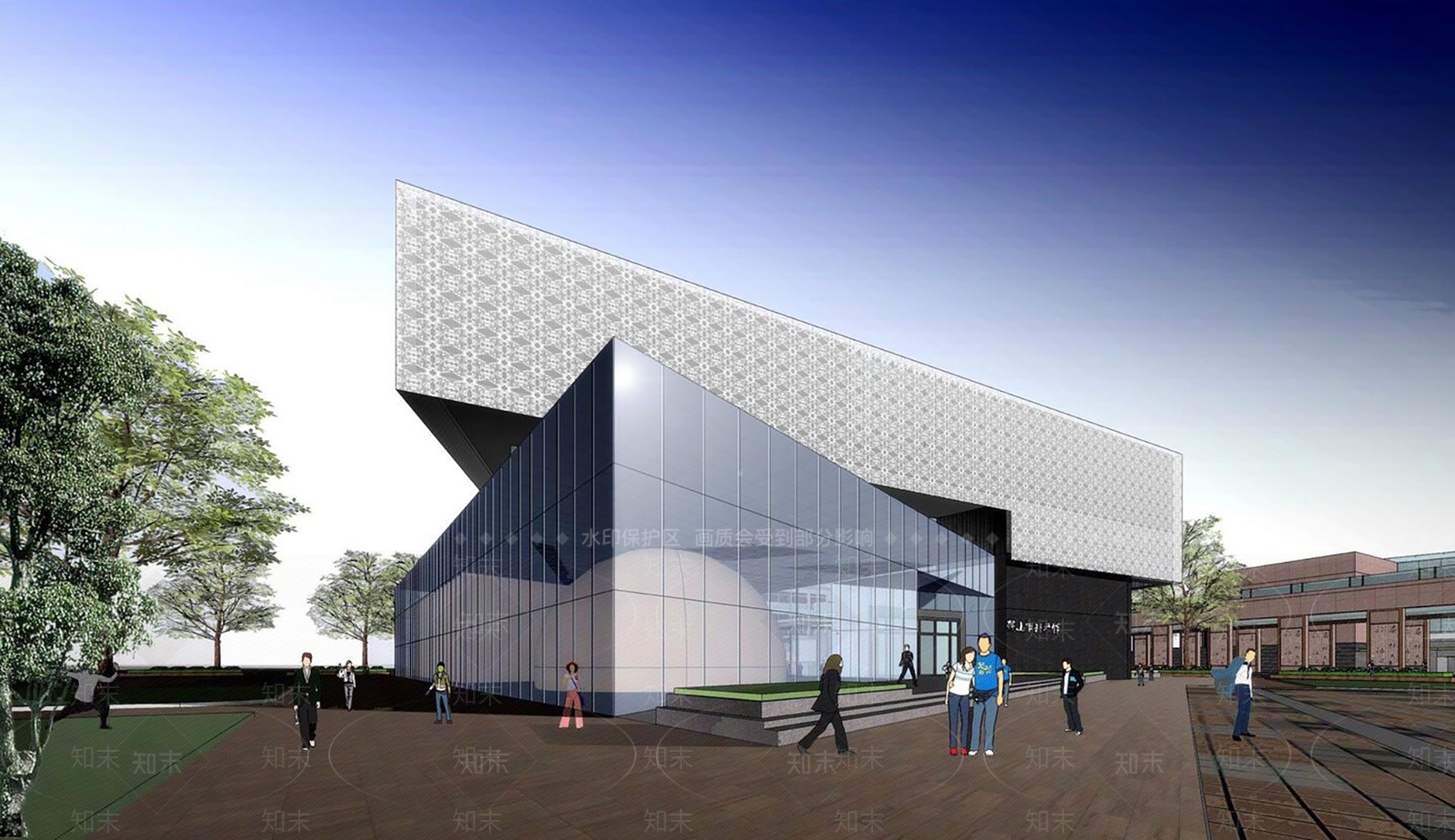 现代展览馆建筑SU模型下载【ID:1177703275】