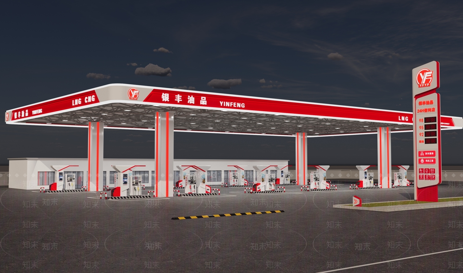 现代新中式加油站3D模型下载【ID:1177715859】
