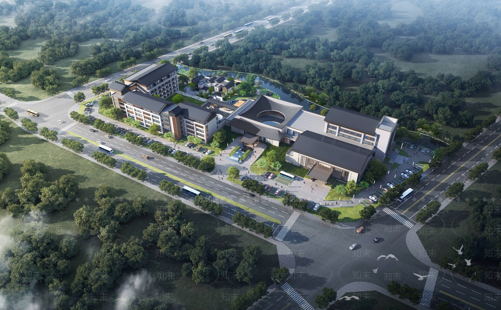 新中式中式酒店建筑SU模型下载【ID:1177714099】