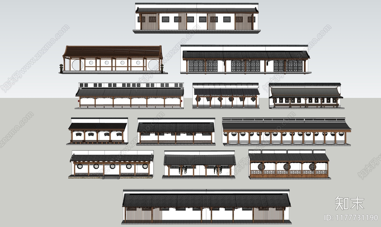 中式廊架SU模型下载【ID:1177731190】