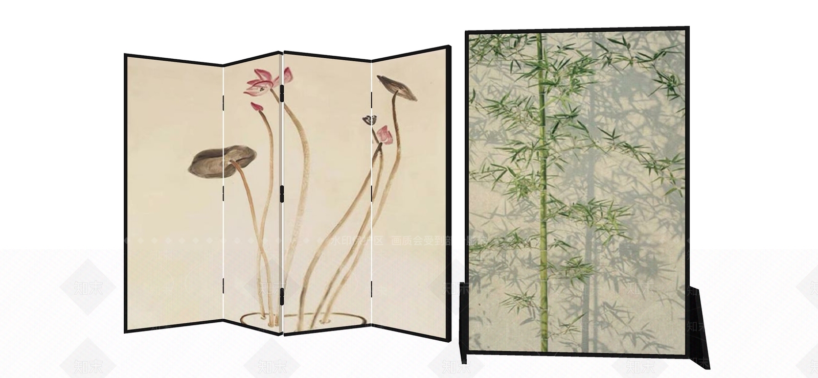 新中式屏风SU模型下载【ID:1177734755】
