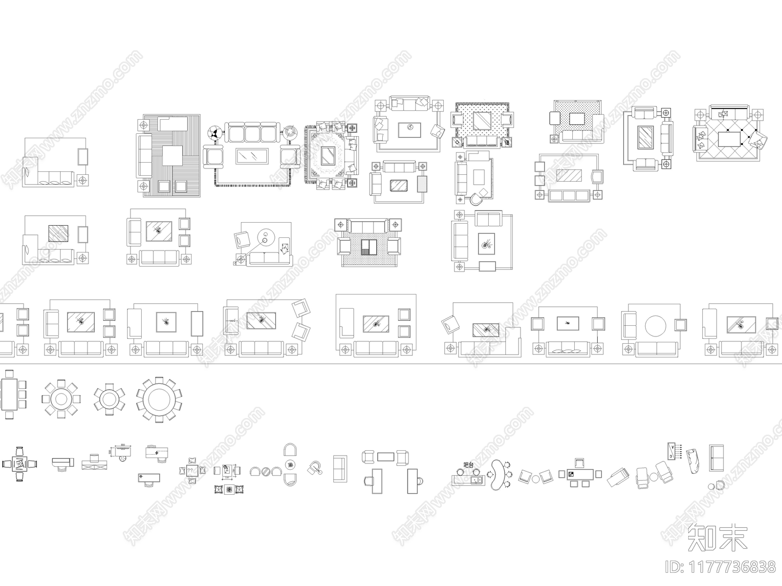 中式欧式综合家具图库施工图下载【ID:1177736838】