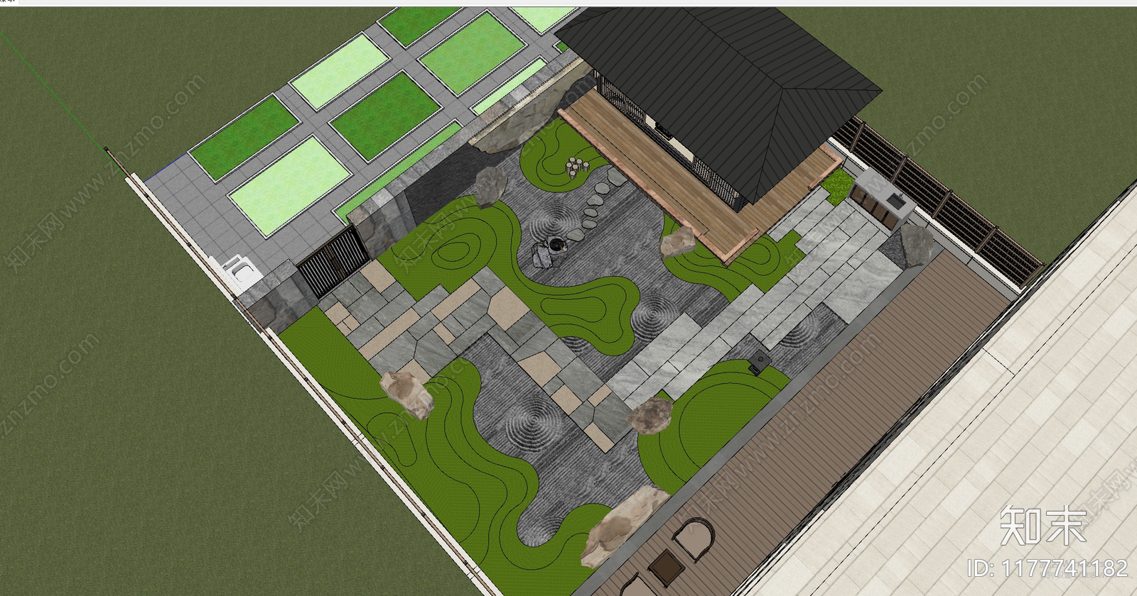 日式别墅庭院SU模型下载【ID:1177741182】