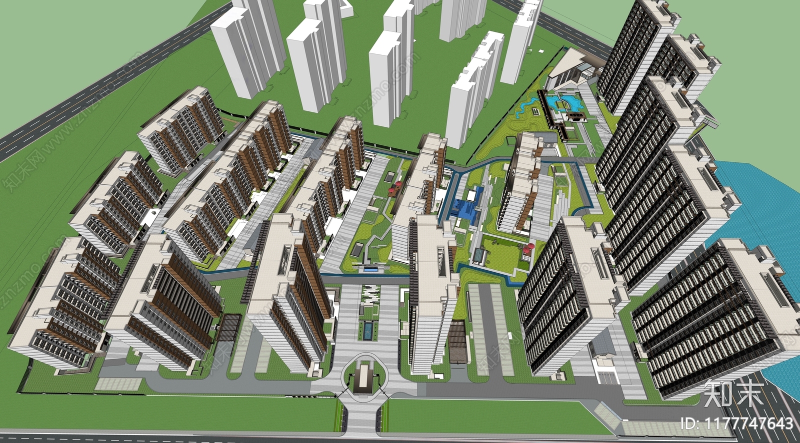 现代小区景观SU模型下载【ID:1177747643】