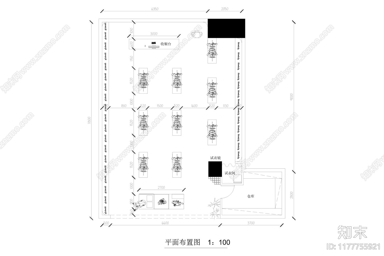 现代工业服装店施工图下载【ID:1177755921】