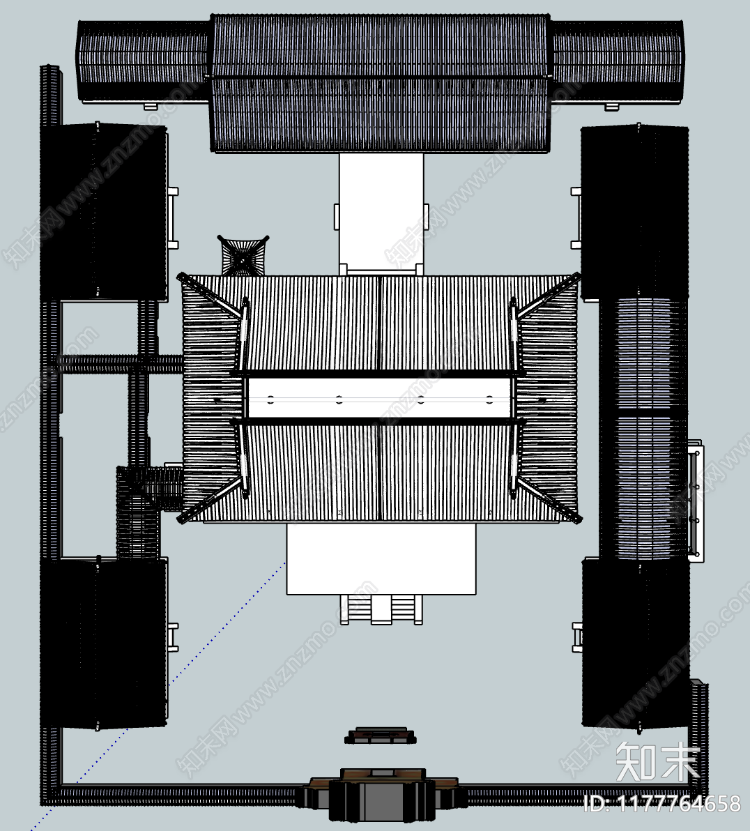 中式中古古建筑SU模型下载【ID:1177764658】