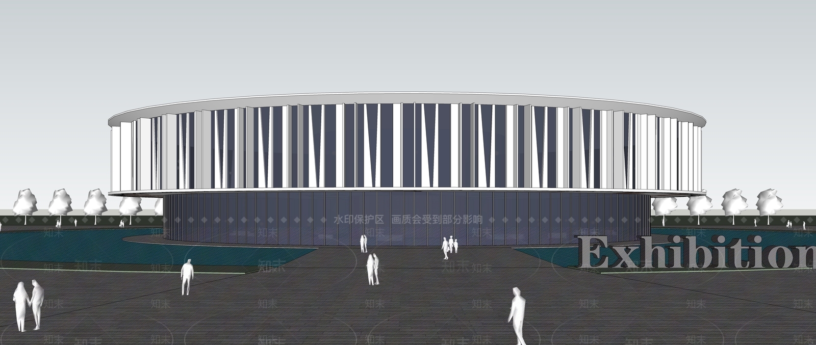 现代展览馆建筑SU模型下载【ID:1177774569】