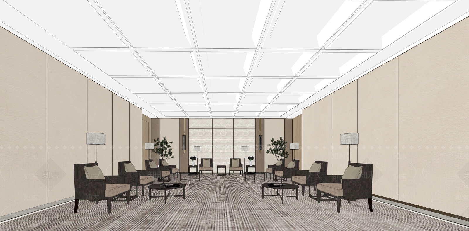 现代新中式其他酒店空间SU模型下载【ID:1177776018】