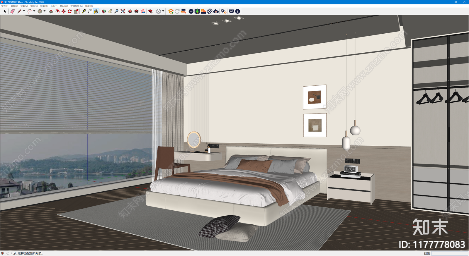 现代奶油家居卧室SU模型下载【ID:1177778083】