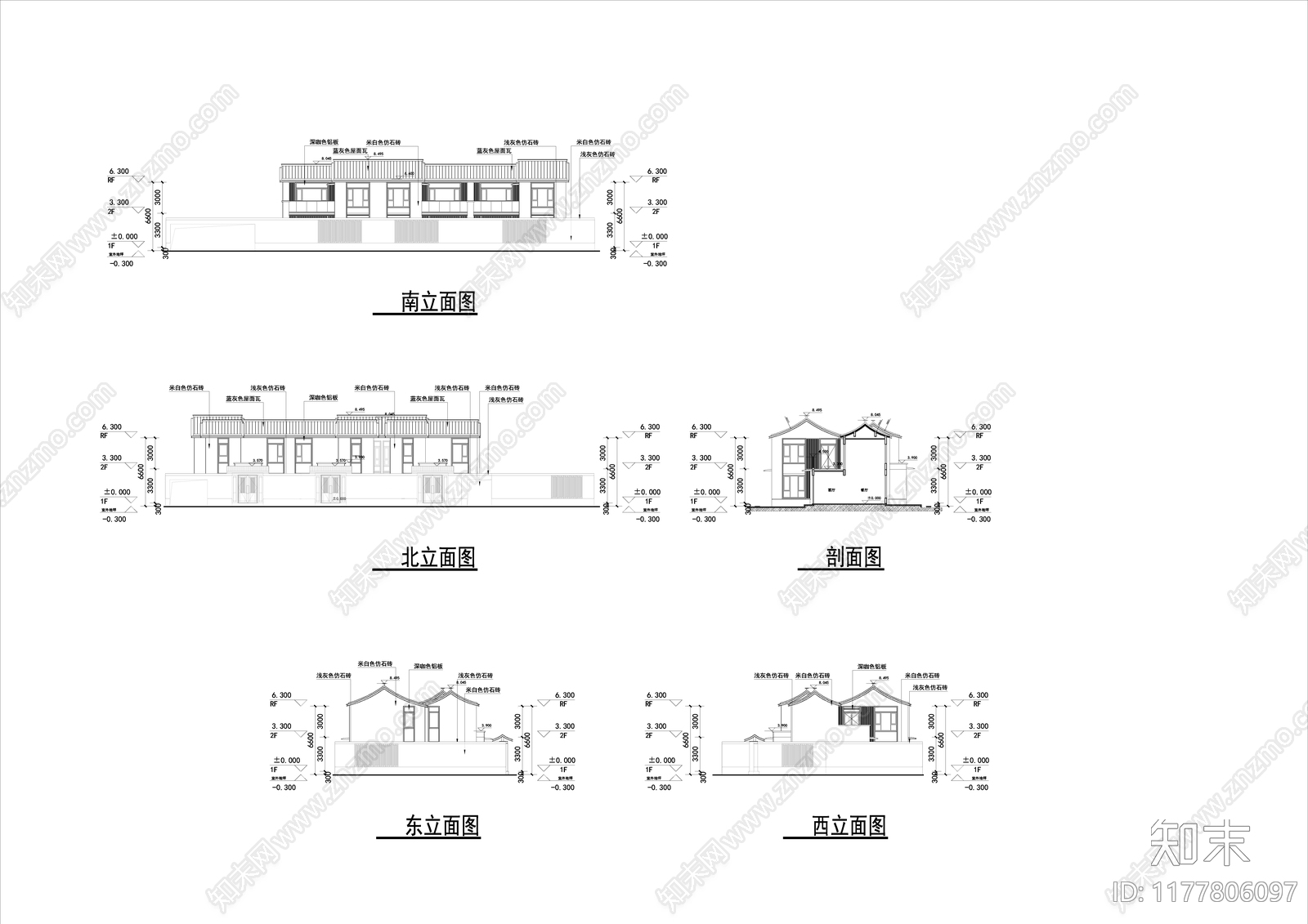 新中式别墅建筑施工图下载【ID:1177806097】