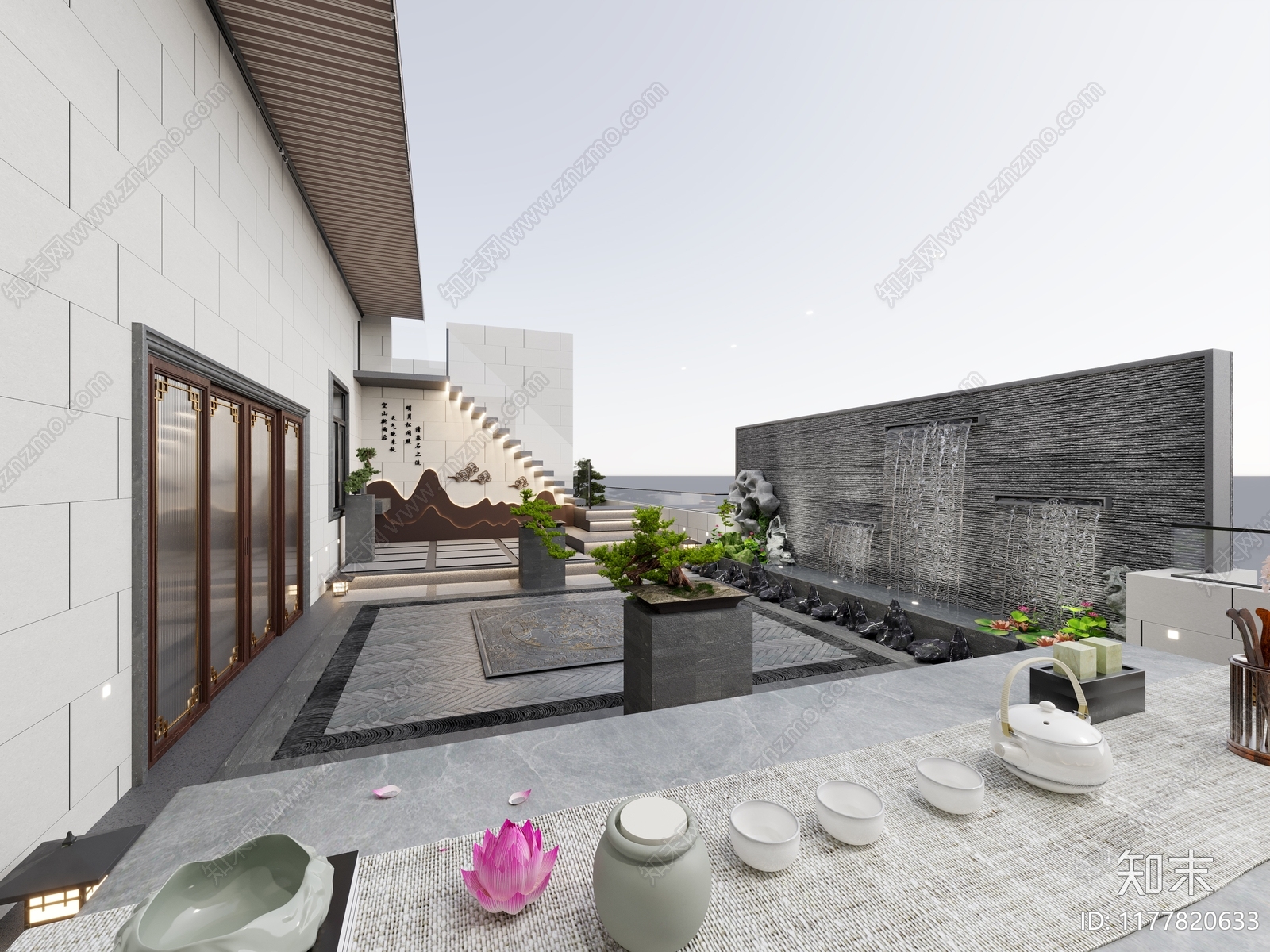 现代新中式屋顶花园3D模型下载【ID:1177820633】