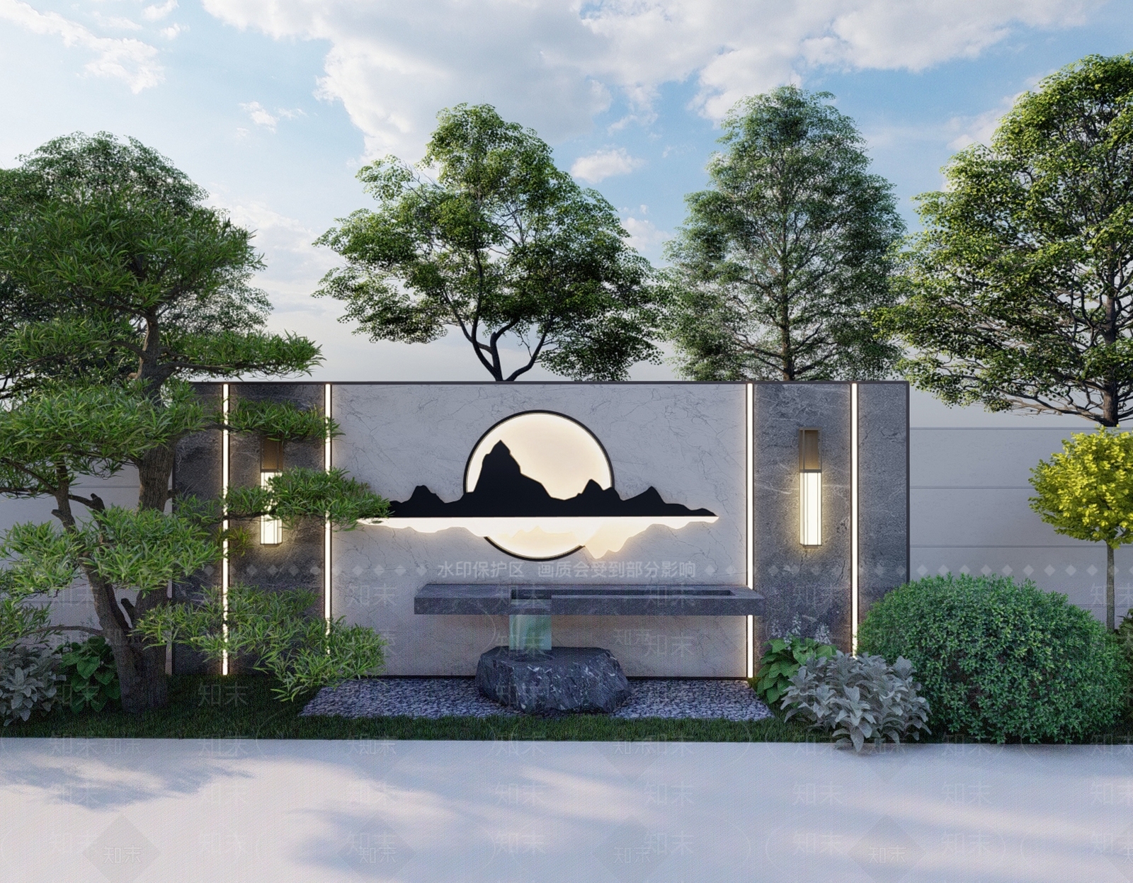 新中式景墙SU模型下载【ID:1177834387】