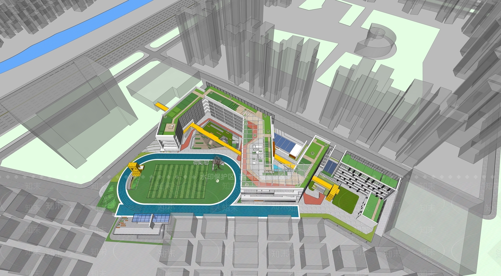 现代学校建筑SU模型下载【ID:1177835057】