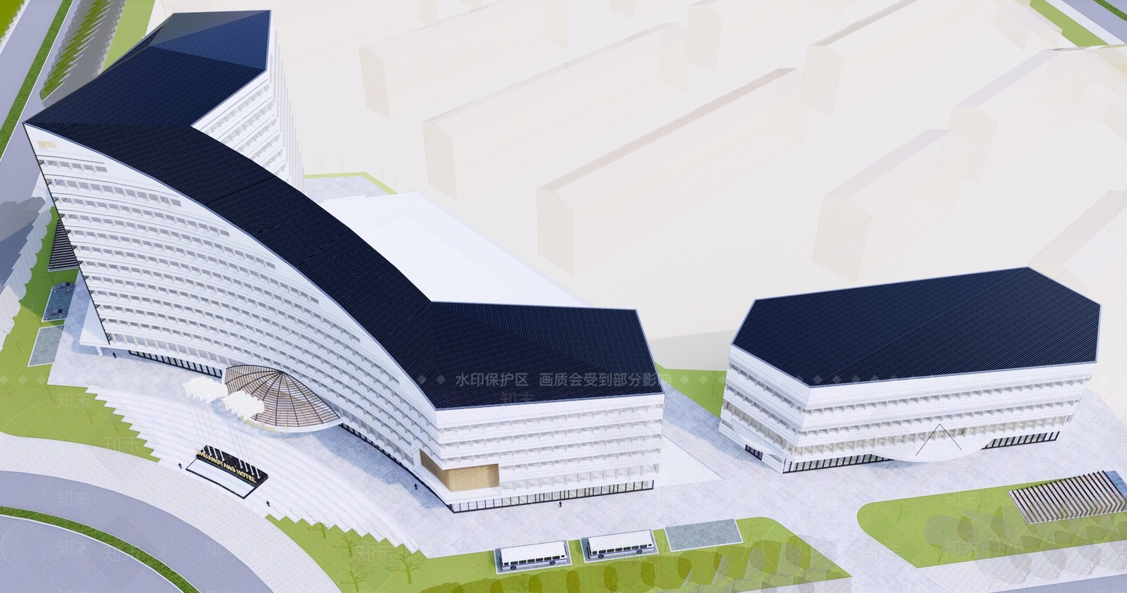 现代新中式酒店建筑SU模型下载【ID:1177838169】