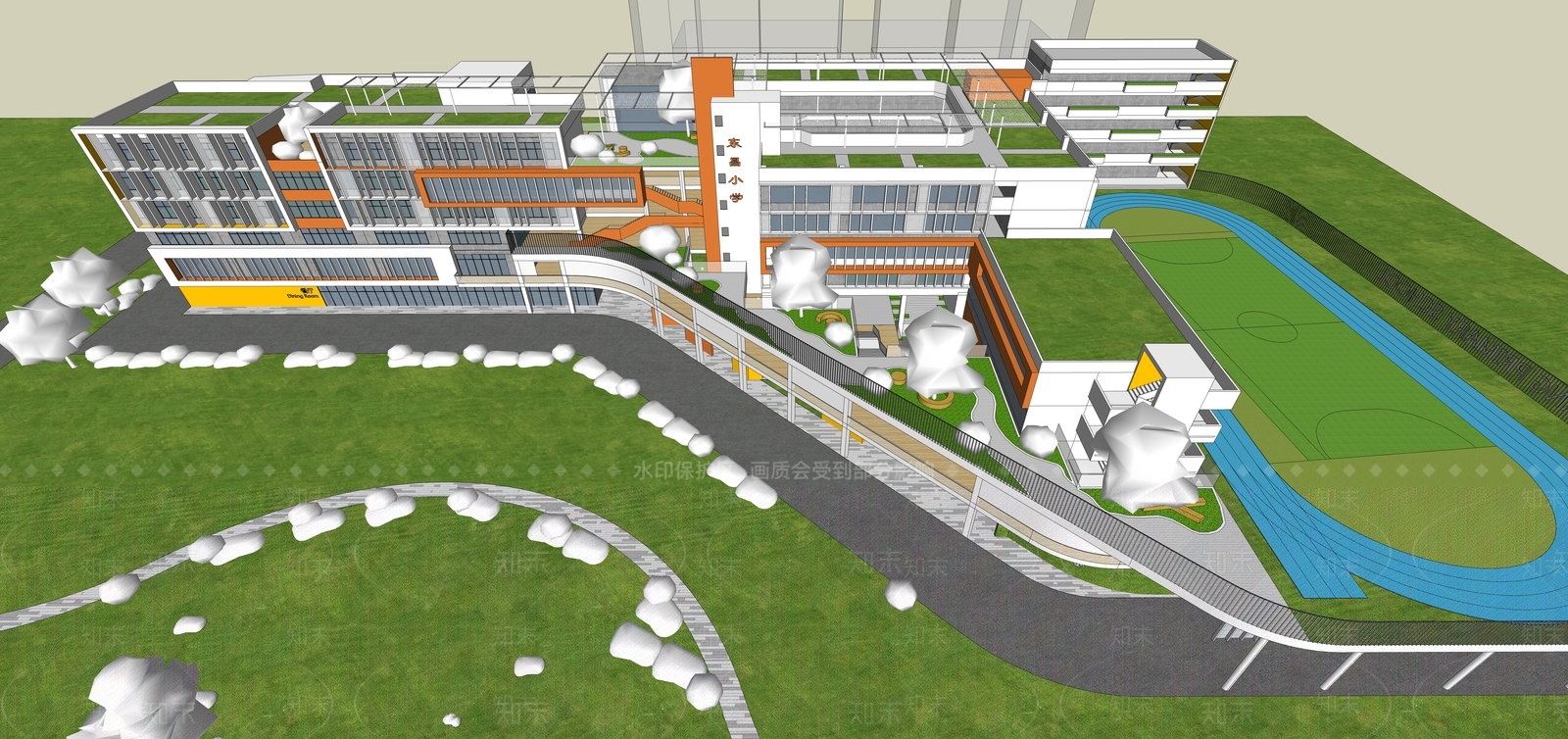 现代简约学校建筑SU模型下载【ID:1177842749】