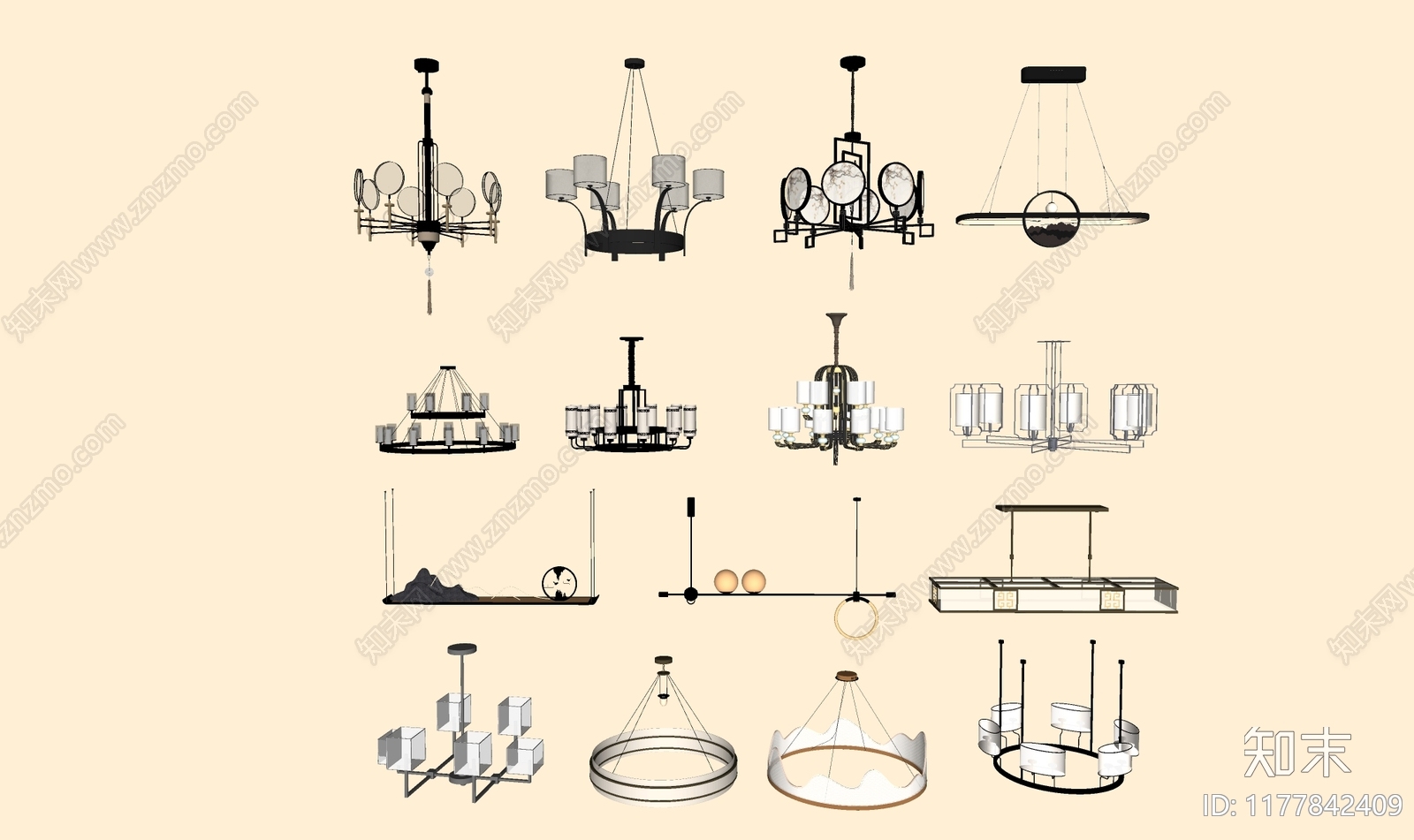 新中式吊灯SU模型下载【ID:1177842409】