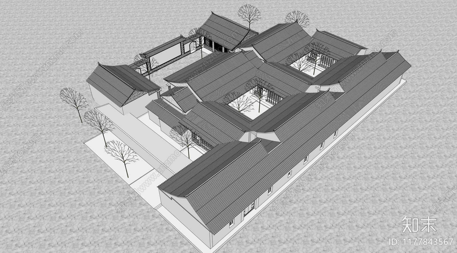 新中式中式乡村民房SU模型下载【ID:1177843567】