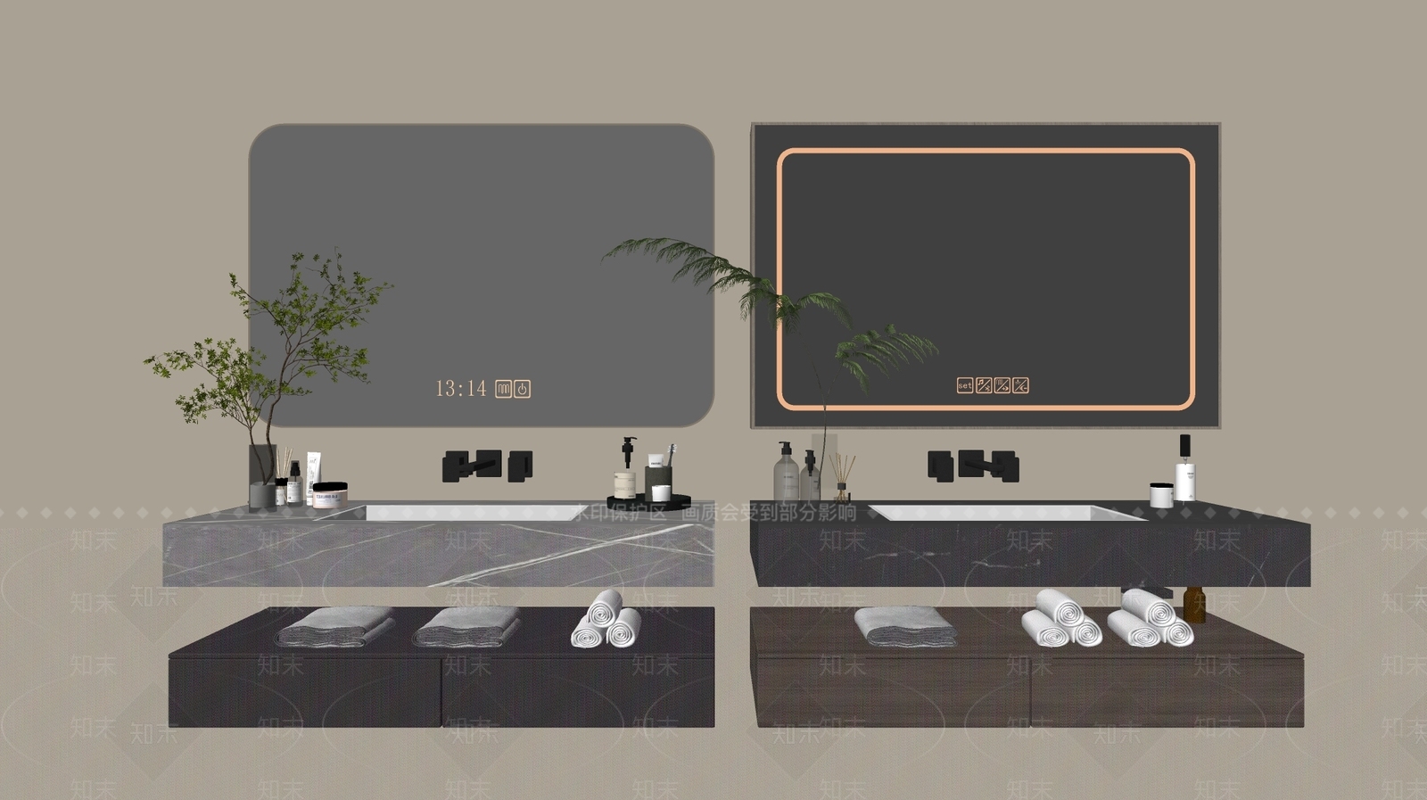 现代轻奢浴室柜SU模型下载【ID:1177844654】